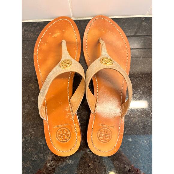 Tory Burch Women Cameron Metallic Flip Flops Thong Sandals Saharian Metallic 8.5 - Picture 6 of 10